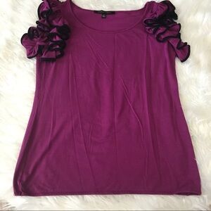Cynthia Steffe Purple/black ruffle sleeve top S